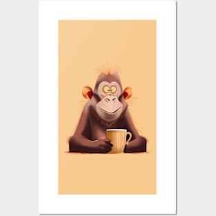 monkey with cup Posters and Art